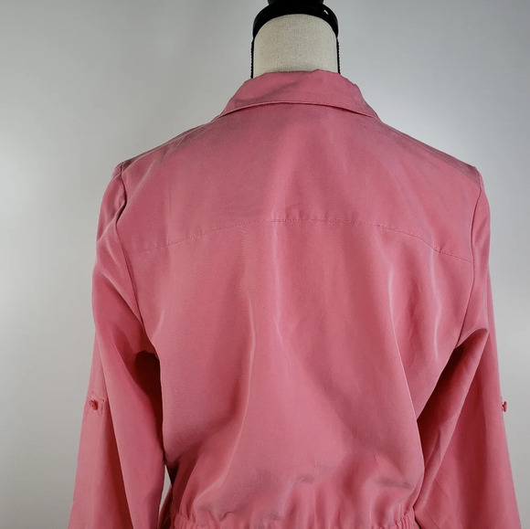 Soft Surroundings Peach/Coral Front Button Up Shirt Dress Roll Tab Sleeves Sz M. - Picture 10 of 14